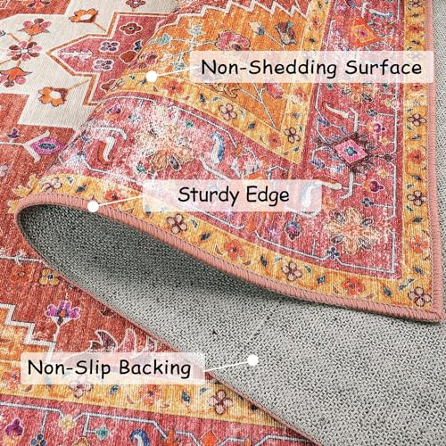 Moynesa Ultra-Thin Washable Vintage Area Rug - 3x5 Boho Girls Bedroom Non-Slip Non-Shedding Oriental Medallion Living Room Mat Indoor Carpet for Office Nursery Room, Pink/Teal/Multi - Image 2