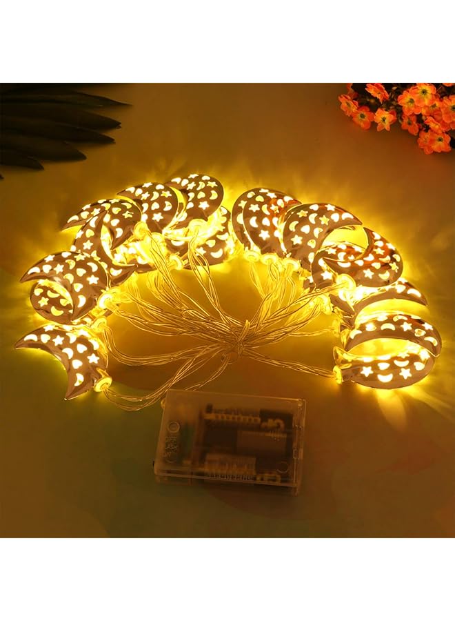 erorex 20Leds Ramadan Mubarak Decorative String Lights Battery Powered Led Moon Lights For Eid Festival Home Party Decoration Warm White - Image 1