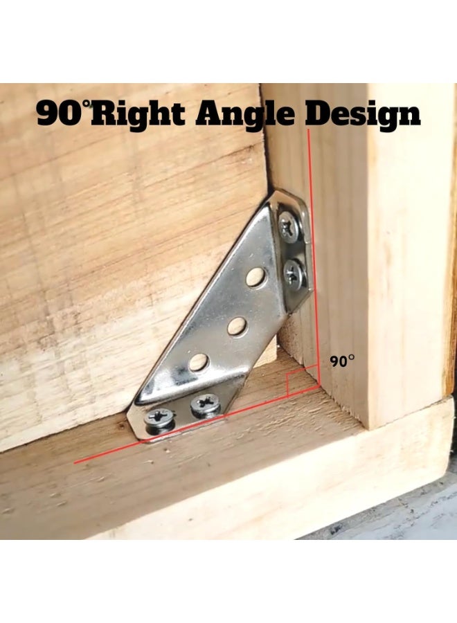 Rubik 10pcs Furniture Corner Connector Brackets with Screws, Stainless Steel Triangle Braces for Shelf Supports Joint Fastener Wood Desk Chair Cabinet (65x22mm) Silver  - Image 3