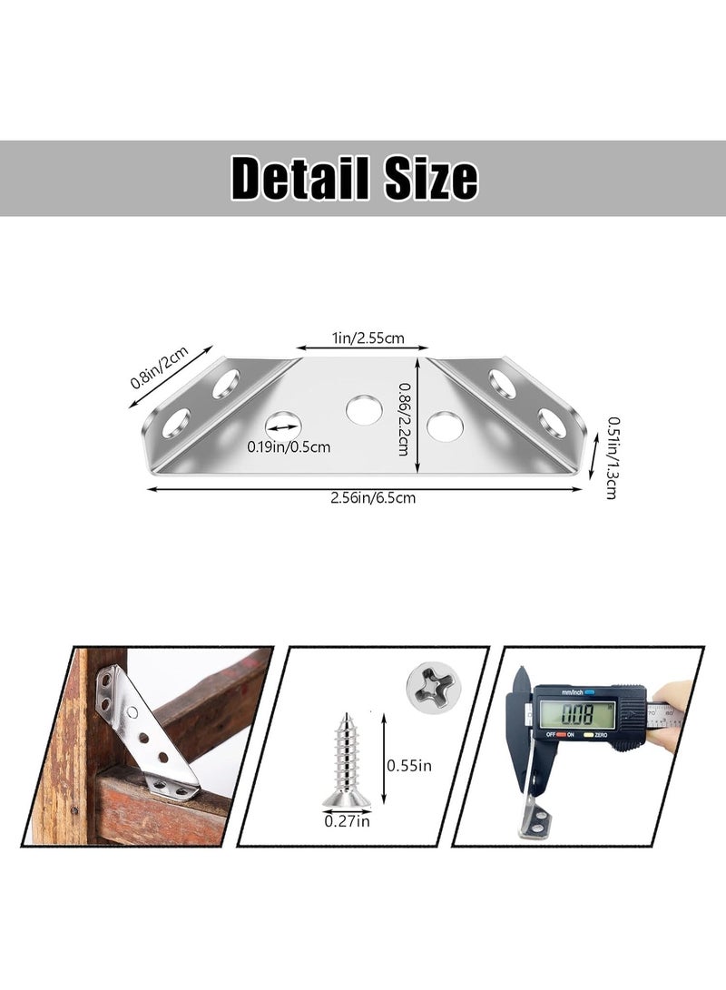 Rubik 10pcs Furniture Corner Connector Brackets with Screws, Stainless Steel Triangle Braces for Shelf Supports Joint Fastener Wood Desk Chair Cabinet (65x22mm) Silver  - Image 5