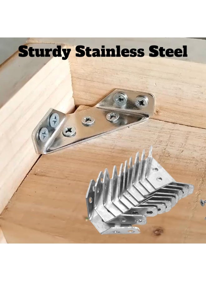 Rubik 10pcs Furniture Corner Connector Brackets with Screws, Stainless Steel Triangle Braces for Shelf Supports Joint Fastener Wood Desk Chair Cabinet (65x22mm) Silver  - Image 4