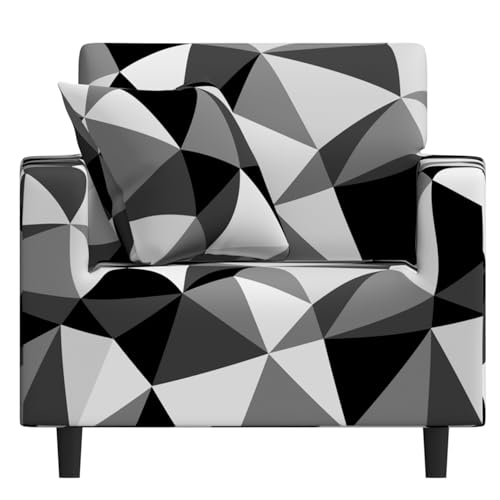 B BESTILO Universal One Seater Sofa Cover Big Elasticity, Protective, Flexible Stretch, Spandex & Polyester Sofa Slipcover for Couch Protector Stretchable (One Seater, 90-145cm, Black Prism) - Image 1