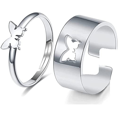 Okos Cz Jewellery Rhodium Plated Brass Metal Fluttering Butterfly Adjustable Couple Ring For Men And Women FR1000965 - Image 1