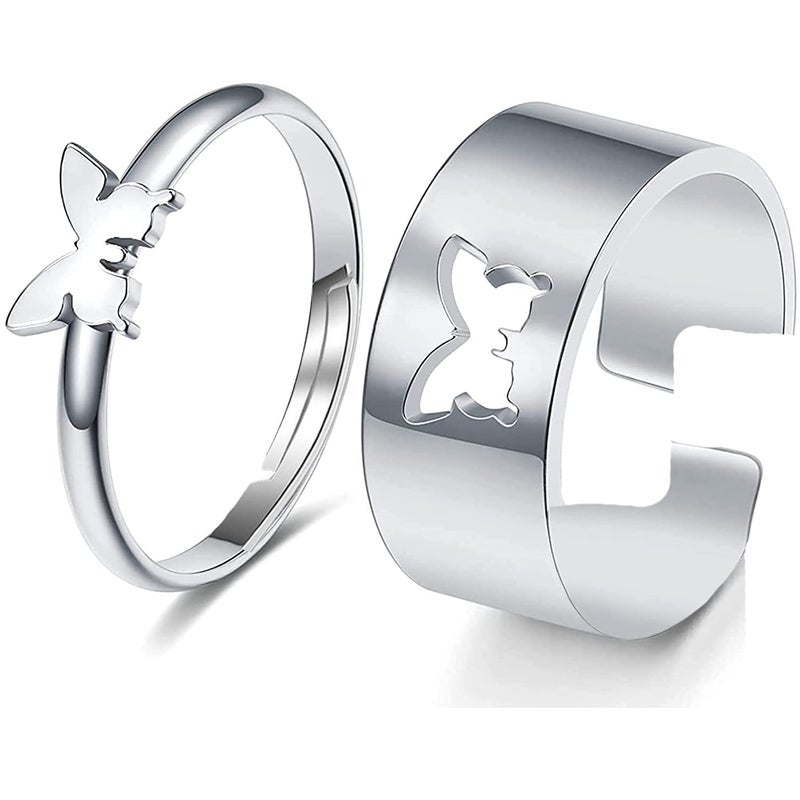 Okos Cz Jewellery Rhodium Plated Brass Metal Fluttering Butterfly Adjustable Couple Ring For Men And Women FR1000965 - Image 5
