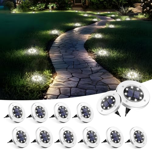 SOLPEX Solar Lights Outdoor Waterproof, 12 Pack Solar Ground Lights, Solar Garden Lights Landscape Lighting for Pathway Driveway Patio Backyard Walkway (Cool White) - Image 1
