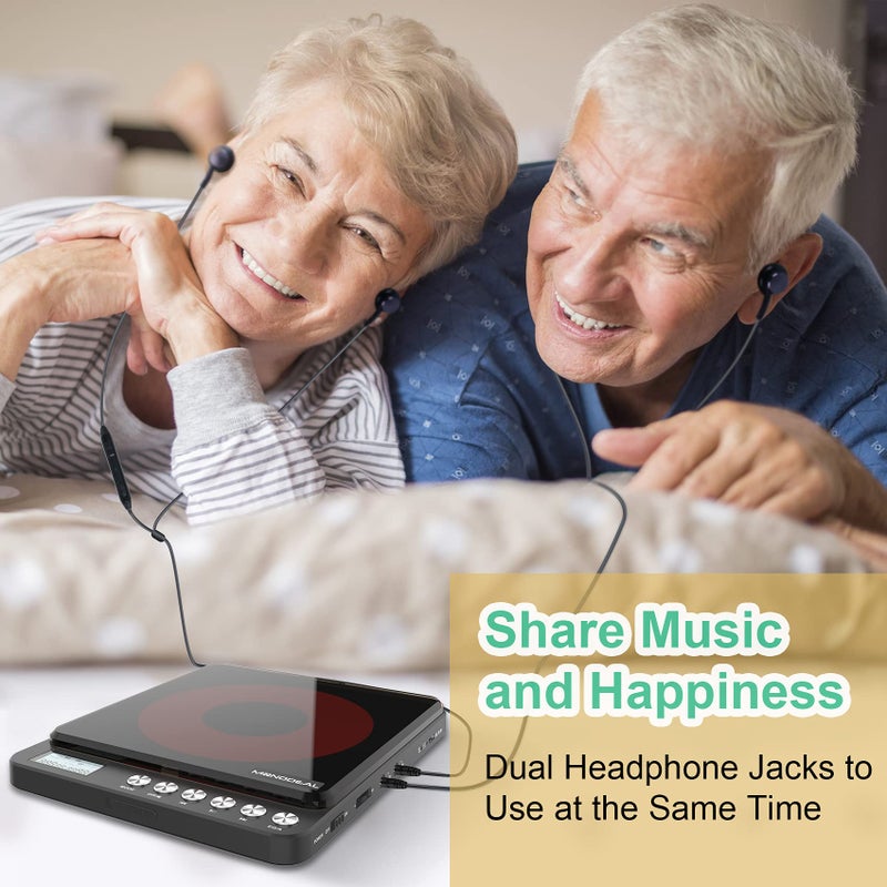 MONODEAL Portable CD Player With Built-in Speakers, Rechargeable for Car and Personal Use, Small Anti-Skip With Dual Headphone Jacks (Black) - Image 5