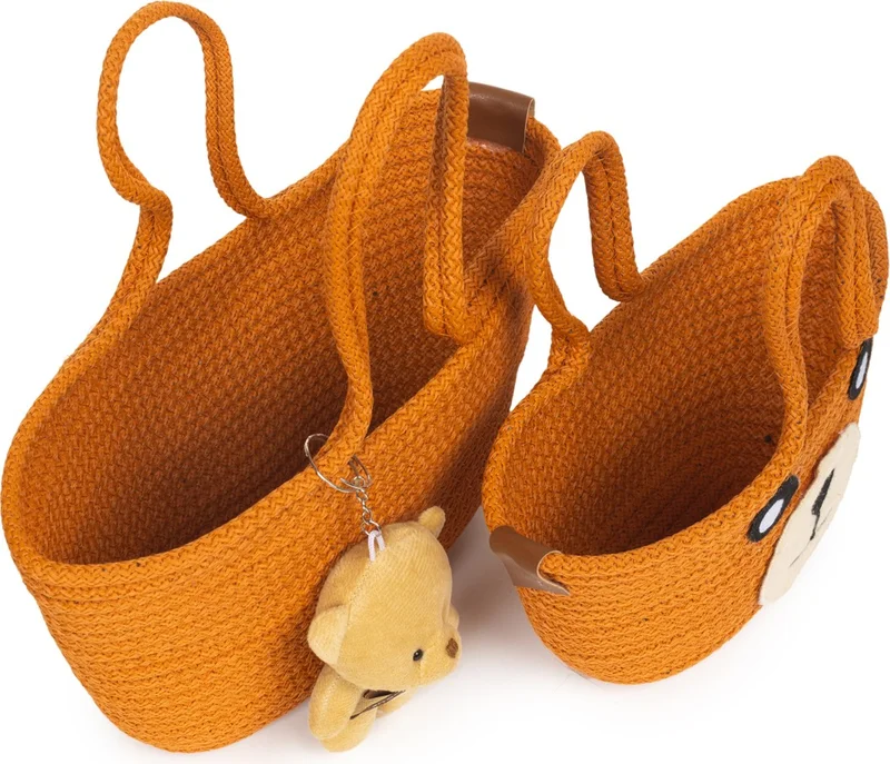 Nothing 2-Piece Mini Braided Teddy Bear Mother and Child Bag Set with Keys