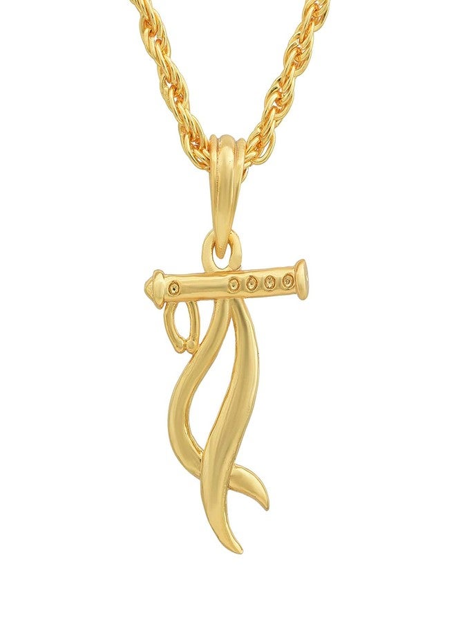 Morir Gold Plated Brass Flute Bansuri of Lord Krishna Pendant Locket Necklace Spiritual Temple Jewellery for Unisex - Image 1