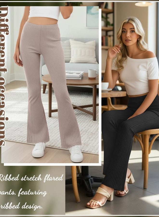 Yearntown 3 Pack Women's Ribbed Flare Yoga Pants High Waist Flare Leggings Casual Bell Bottoms Workout Soft Bootcut Leggings, Black, Coffee, Gray Apricot, L - Image 5