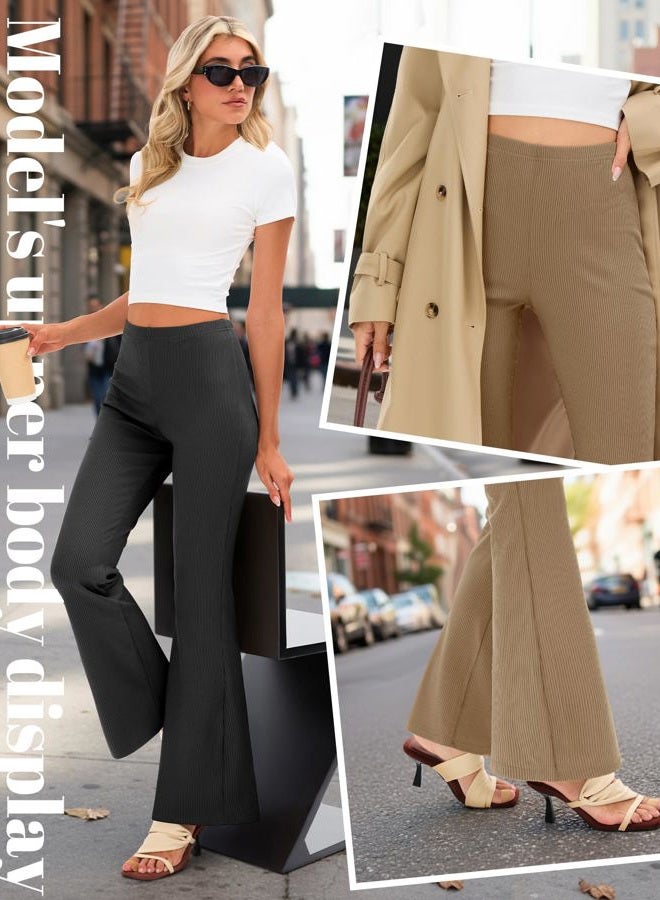 Yearntown 3 Pack Women's Ribbed Flare Yoga Pants High Waist Flare Leggings Casual Bell Bottoms Workout Soft Bootcut Leggings, Black, Coffee, Gray Apricot, L - Image 4