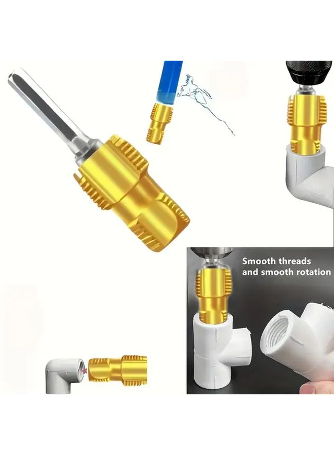 2 Piece Set Golden Electric Tapping Reamer Reusable Threading Tool Ergonomic Grip for PVC PPR Pipes Plumbing Repair - Image 1