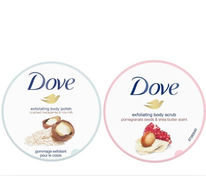 دوف مجموعة دوف لتقشير الجسم - مقشر بذور الرمان وزبدة الشيا 225 مل + مقشر المكاديميا المطحونة وحليب الأرز 225 مل، تقشير لطيف وتغذية عميقة - Image 5