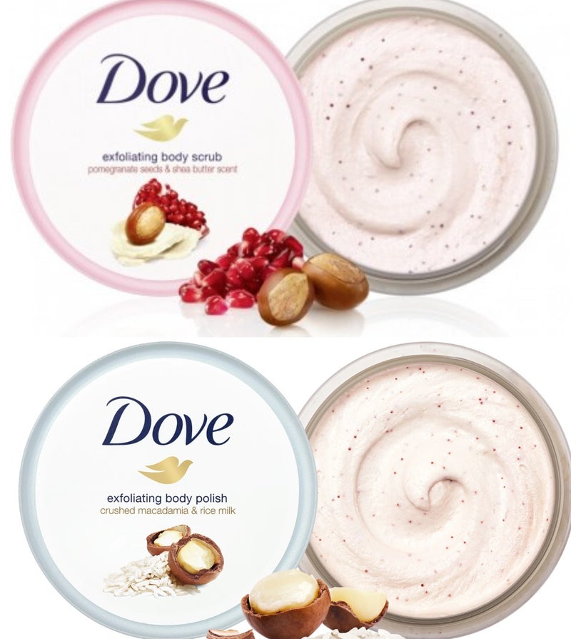 دوف مجموعة دوف لتقشير الجسم - مقشر بذور الرمان وزبدة الشيا 225 مل + مقشر المكاديميا المطحونة وحليب الأرز 225 مل، تقشير لطيف وتغذية عميقة - Image 3