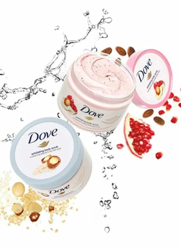 دوف مجموعة دوف لتقشير الجسم - مقشر بذور الرمان وزبدة الشيا 225 مل + مقشر المكاديميا المطحونة وحليب الأرز 225 مل، تقشير لطيف وتغذية عميقة - Image 2