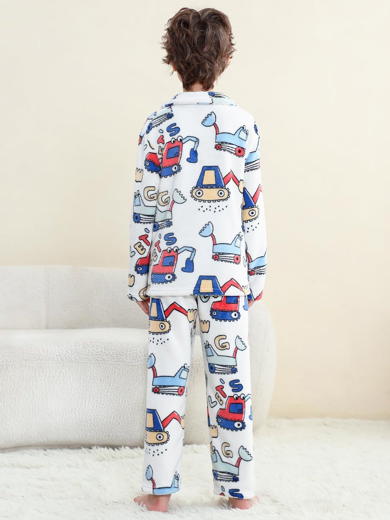 Umeyda Boys Fleece Pajamas Soft Warm Fuzzy Long Sleeve Sleepwear Pjs Set, White Car, 9-10 Years = Tag 150 - Image 4