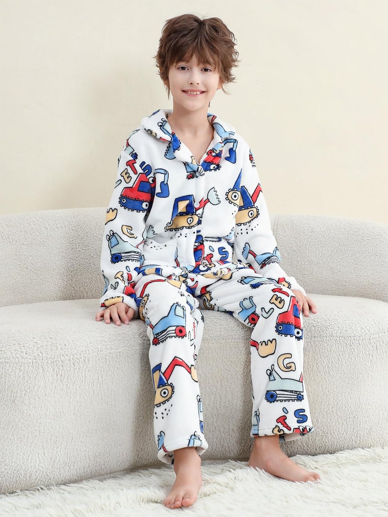 Umeyda Boys Fleece Pajamas Soft Warm Fuzzy Long Sleeve Sleepwear Pjs Set, White Car, 9-10 Years = Tag 150 - Image 5