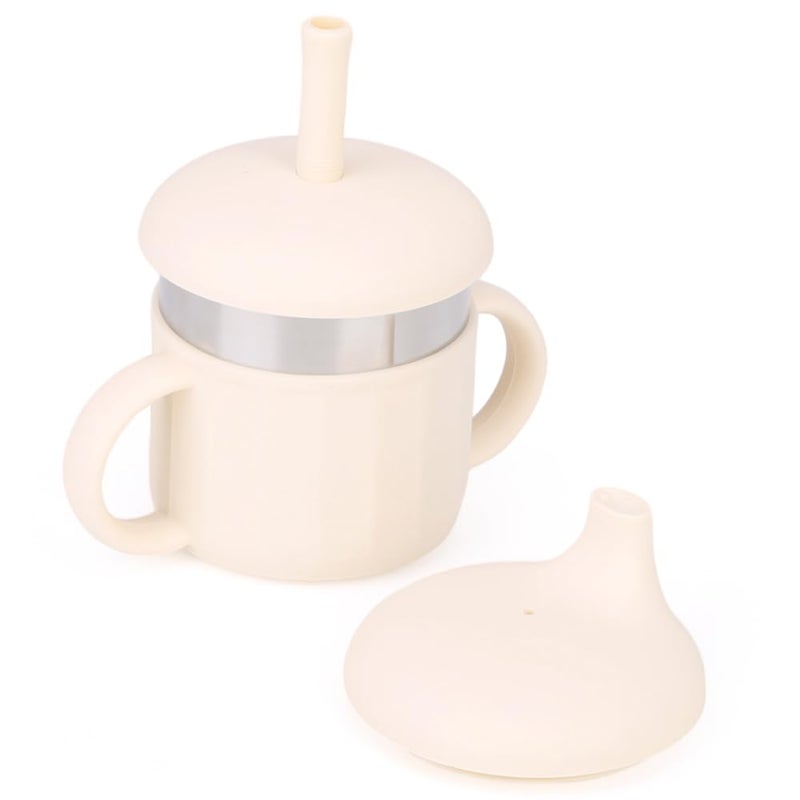 MYCOKI SP Baby Sippy Cup, Silicone Training Stainless Steel Kid Cups, Break Resistant Straw Lid Cup for Infants 6-12 Month Toddlers and 1-3 Year Kids, 7.4 Oz Water Drinking Cup (Beige, 1pc) - Image 1