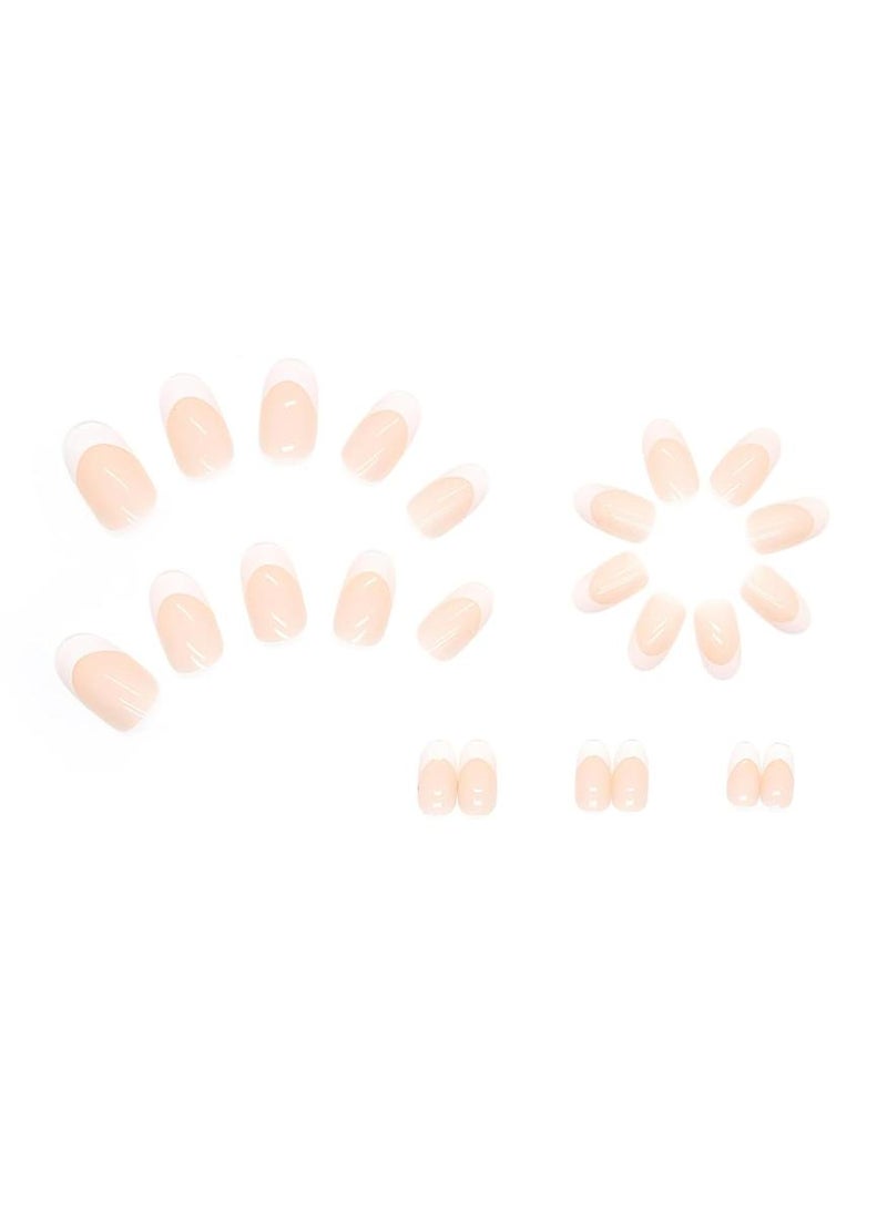خاجول 24 قطعة اظافر صناعية باطراف فرنسية قصيرة باللوز باطراف بيضاء لامعة بتغطية كاملة تثبت بالغراء على الاظافر بلون بيج نود، اظافر صناعية من الاكريليك بحافة بيضاء قابلة لاعادة الاستخدام للنساء - Image 4
