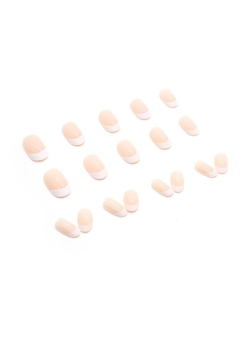 خاجول 24 قطعة اظافر صناعية باطراف فرنسية قصيرة باللوز باطراف بيضاء لامعة بتغطية كاملة تثبت بالغراء على الاظافر بلون بيج نود، اظافر صناعية من الاكريليك بحافة بيضاء قابلة لاعادة الاستخدام للنساء - Image 3