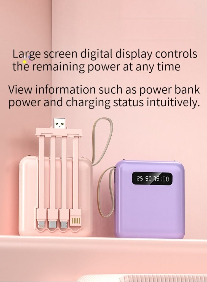 خزانة شحن محمولة بسعة كبيرة مع شاشة رقمية، تحتوي على كابل شحن USB، سعة 10000 مللي أمبير لهواتف المحمول والأجهزة اللوحية، باور بنك صغير وعام مع شاشة رقمية كبيرة باللون الوردي. - Image 2
