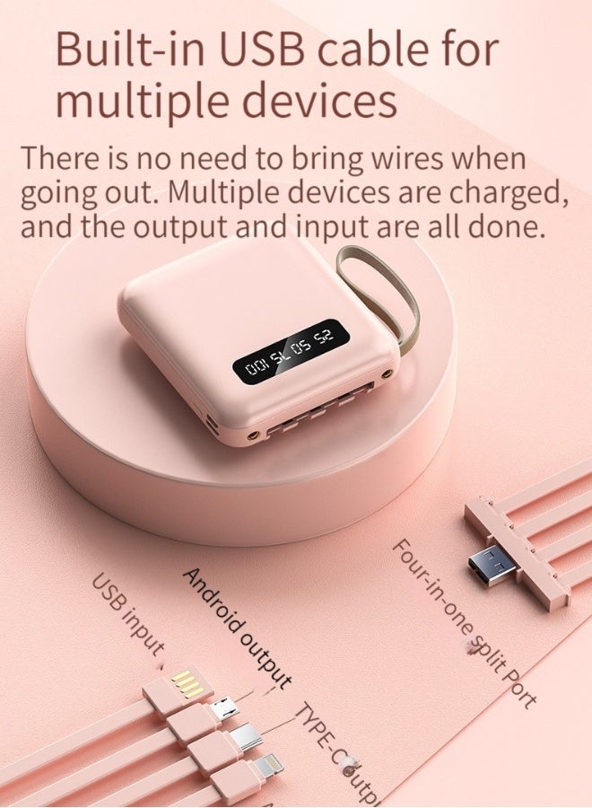 خزانة شحن محمولة بسعة كبيرة مع شاشة رقمية، تحتوي على كابل شحن USB، سعة 10000 مللي أمبير لهواتف المحمول والأجهزة اللوحية، باور بنك صغير وعام مع شاشة رقمية كبيرة باللون الوردي. - Image 3