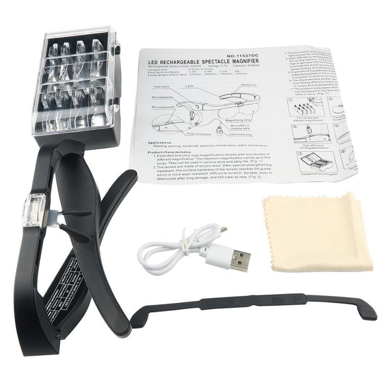 Magnifying Glasses 4 Pairs Replaceable Acrylic Resin Lenses - Rechargeable Battery LED Light Hands-Free Magnifier for Reading Painting Watch Restoration Arts Crafts - Image 3