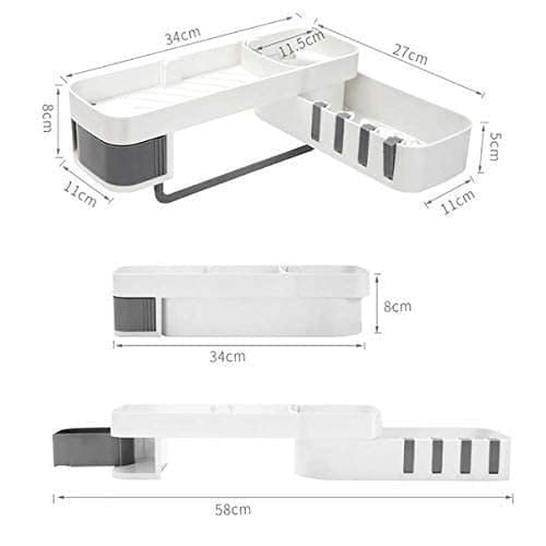 TS WITH TECHSUN Plastic Adhesive Wall Rotatable Bathroom Shampoo Shower Holder Kitchen Storage Organizer Corner Shelf WhiteBlack - Image 2