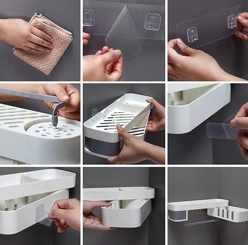 TS WITH TECHSUN Plastic Adhesive Wall Rotatable Bathroom Shampoo Shower Holder Kitchen Storage Organizer Corner Shelf WhiteBlack - Image 5
