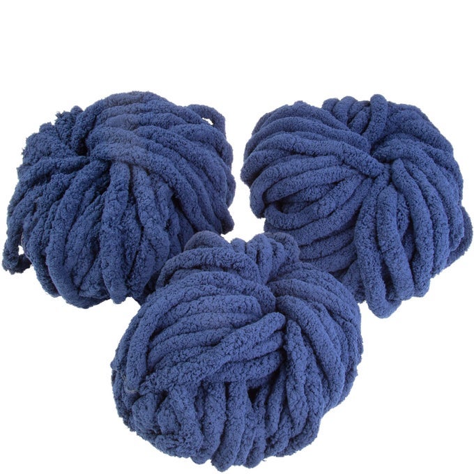 IDIY CHUNKY YARN 3 PACK SKEINS 72 YARDS DARK BLUE FLUFFY CHENILLE YARN PERFECT FOR SOFT THROW AND BABY BLANKETS ARM KNITTING AND DIY CRAFTS AND PROJECTS CHROCHET 20 OR 25 HOMEMADE GIFT