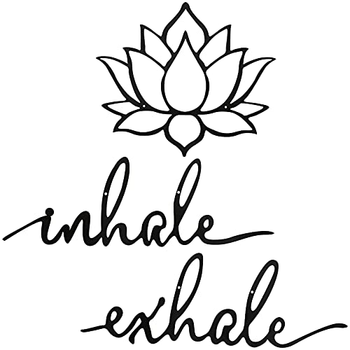 Ferraycle Inhale Exhale Wall Art Yoga Meditation Decor Lotus Flower Wall Art Yoga Sign Decorative Black Metal Meditation Decoration Spiritual Decor for Living Room Bedroom Decor 
