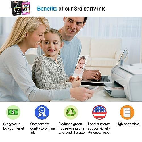 Cartlee Remanufactured Ink Cartridge Replacement for HP Ink 62 for HP 62xl Cartridge Combo Pack 62 for 62xl Cartridges Black Color Combo Pack Printer 2P - Image 2