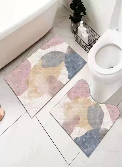 2 Pieces Modern Geometrical Design Soft Luxury Plush Water Absorbent Non-Slip Bathmat Bathroom Rugs Home Decoration Mats for Bathroom 50x60 and 50x80 cm