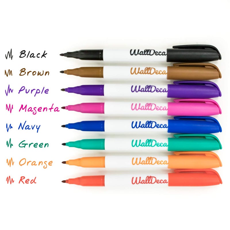 WallDeca Wet Erase Markers Fine Point, 8 Assorted Colors, Wet Erase Markers Ultra Fine Point, Smudge-Free Wet Wipe Markers, Durable Tips, Bold Colors, Multipurpose Wet Erase Markers Fine Tip - Image 2