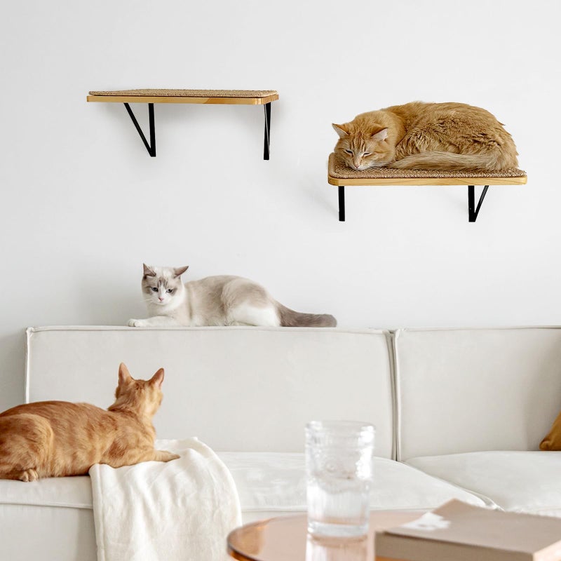 Ewenono 2Pack Wooden Cat Wall Shelves with Sisal Mat,16x9.8 Inch Cat Wall Step and Bed for Sleeping,Scratching and Playing. - Image 4