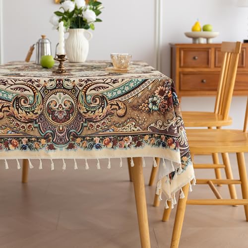 Erbnaryx Handblock Print Tablecloth for Square Tables, Arab Pattern Table Cover with Fringed Edges, Decorative Tablecloth for Kitchen and Dining Room,59"x 102" - Image 5