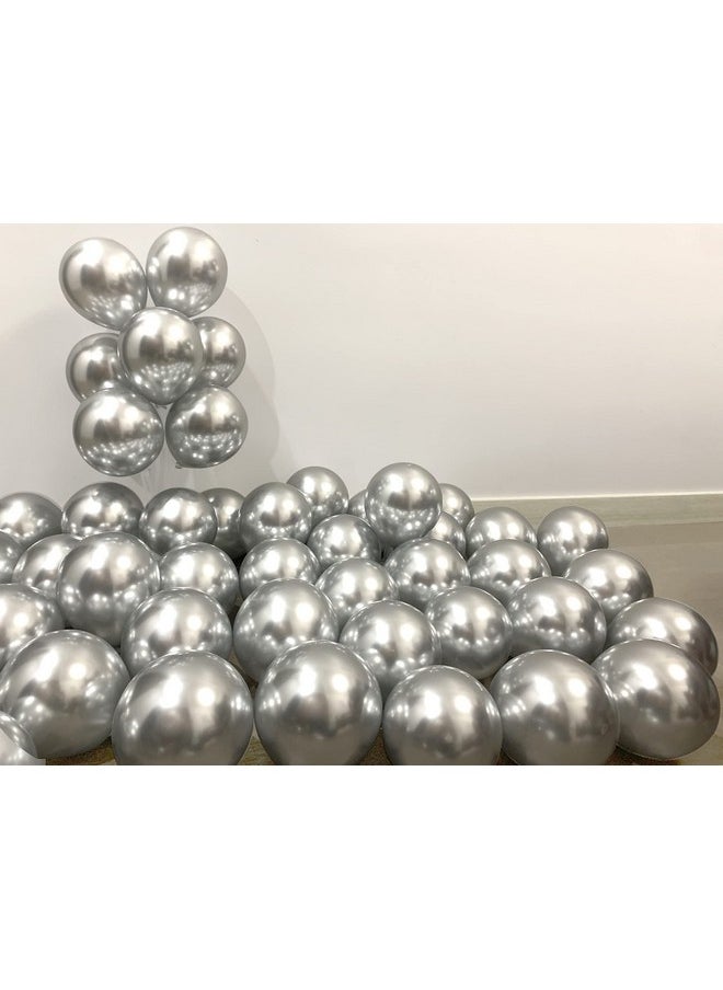 COLORFUL ELVES 100 Pack 5 Inches Metallic Silver Balloons Small Mini Chrome Helium Shiny Silver Balloon For Party Decorations  - Image 1