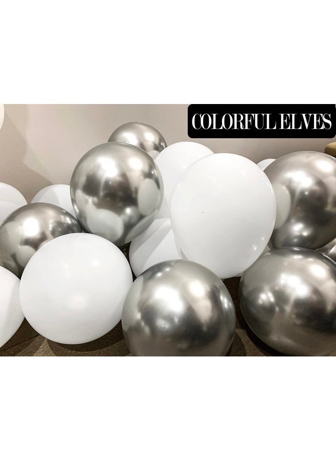COLORFUL ELVES 100 Pack 5 Inches Metallic Silver Balloons Small Mini Chrome Helium Shiny Silver Balloon For Party Decorations  - Image 3