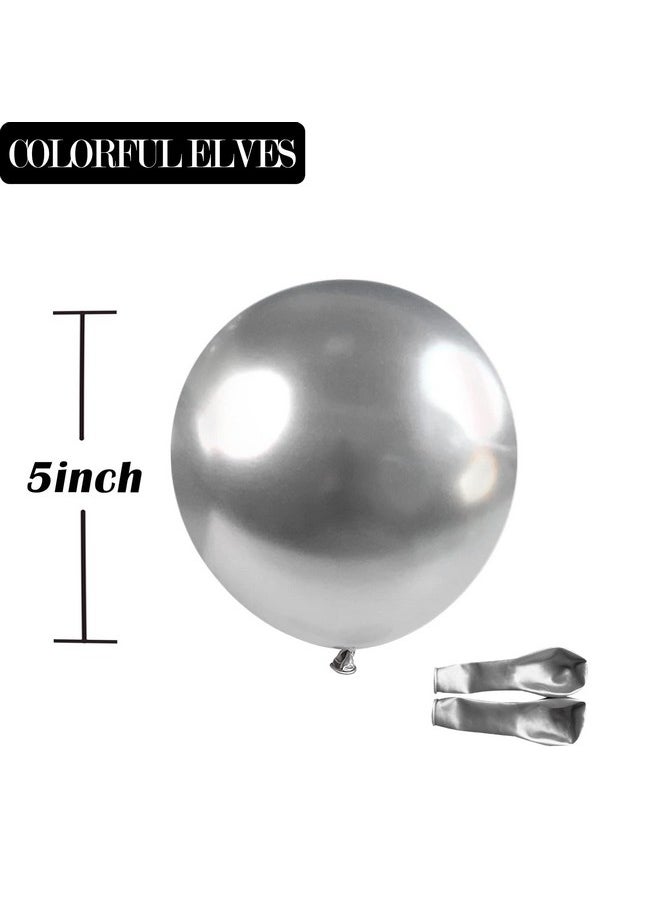 COLORFUL ELVES 100 Pack 5 Inches Metallic Silver Balloons Small Mini Chrome Helium Shiny Silver Balloon For Party Decorations  - Image 2