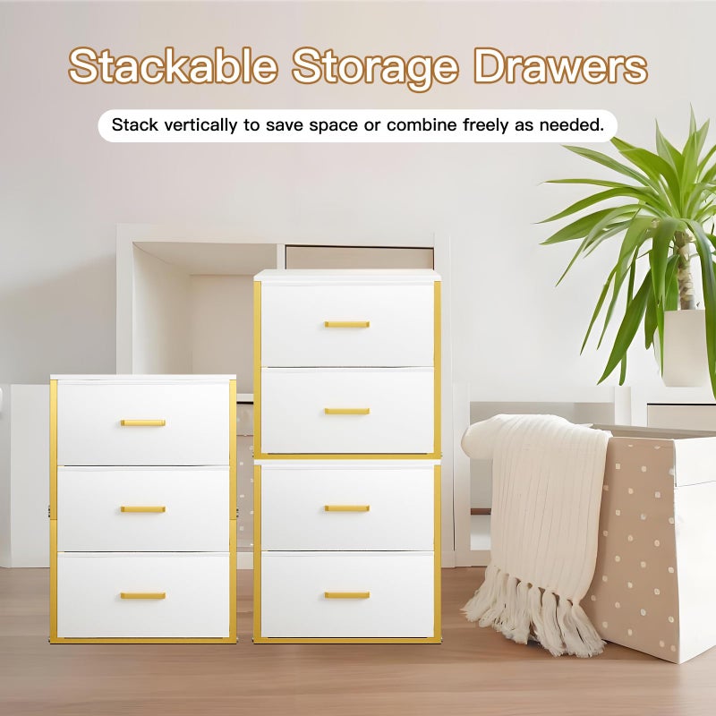 Qzzsmy Nightstand with 3 Drawers for Bedroom, Dresser Drawer Organizer, Storage Dresser with Fabric Drawers and Metal Frame for Closet, Living Room, Bedside Table with Wood Top - Image 5