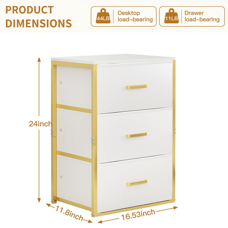 Qzzsmy Nightstand with 3 Drawers for Bedroom, Dresser Drawer Organizer, Storage Dresser with Fabric Drawers and Metal Frame for Closet, Living Room, Bedside Table with Wood Top - Image 3