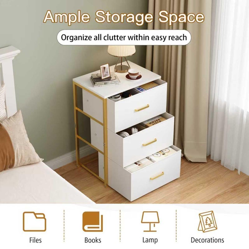Qzzsmy Nightstand with 3 Drawers for Bedroom, Dresser Drawer Organizer, Storage Dresser with Fabric Drawers and Metal Frame for Closet, Living Room, Bedside Table with Wood Top - Image 4