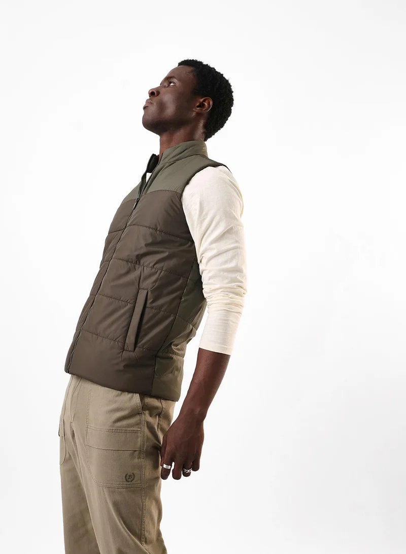 Men's Olive 100% Polyester Gilet Regular Fit Jacket
