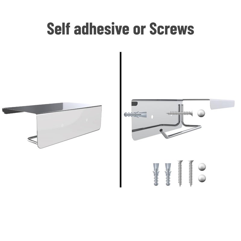 ACHRO Self Adhesive and Wall Mount Stainless Steel Toilet Paper Holder with Mobile Stand Wall Mounted Tissue Paper Holder with Shelf Toilet Paper Roll Holder for Bathroom with Nickel Chrome - Image 2