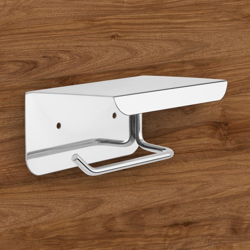 ACHRO Self Adhesive and Wall Mount Stainless Steel Toilet Paper Holder with Mobile Stand Wall Mounted Tissue Paper Holder with Shelf Toilet Paper Roll Holder for Bathroom with Nickel Chrome - Image 4