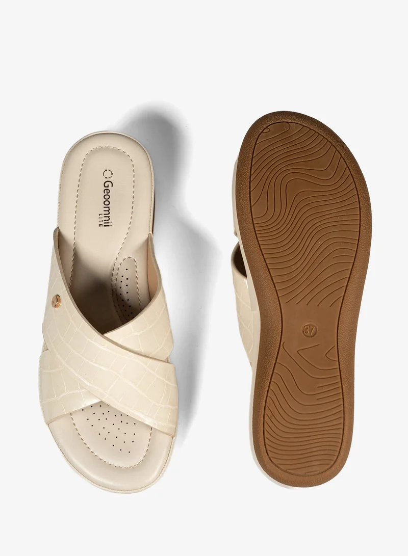 Geoomnii OFF WHITE Geoomnii Comfort Slide Sandals for Women – Cushioned Slip-On Casual Sandals for Daily Wear, Home, Travel & Walking for Women | Best Price UAE