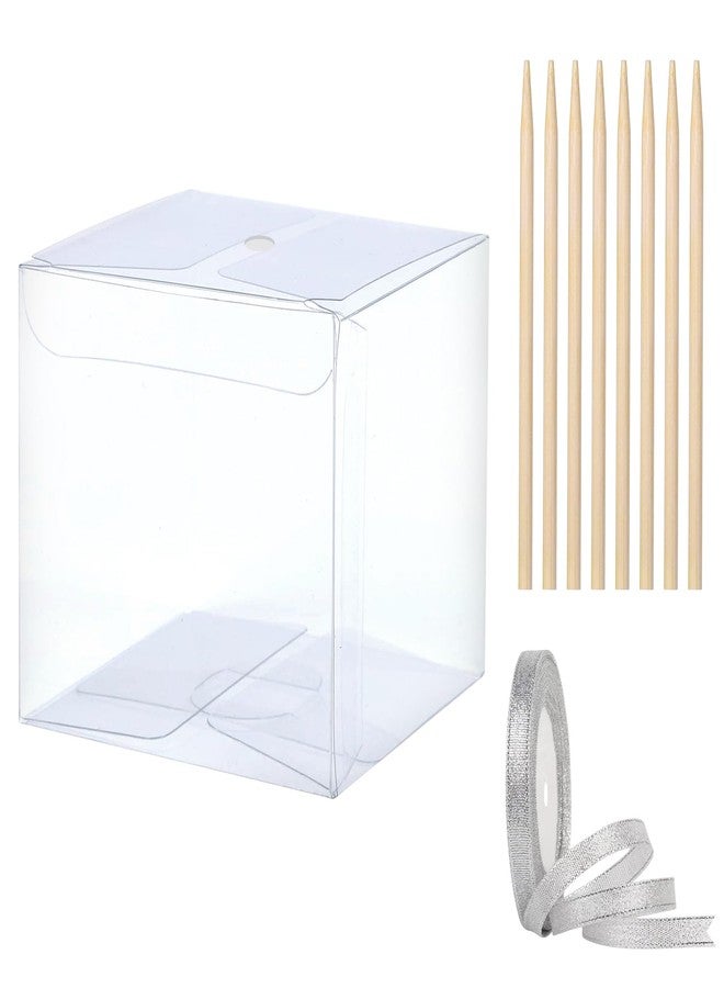 Comfecto 50pcs 4x4x4 Clear Box with Hole and Sticks Included, Single Individual Packaging Transparent Box for Candy Apple Macaron Cupcake Ornament Wedding Favor Party Baby Shower Gifts - Image 1