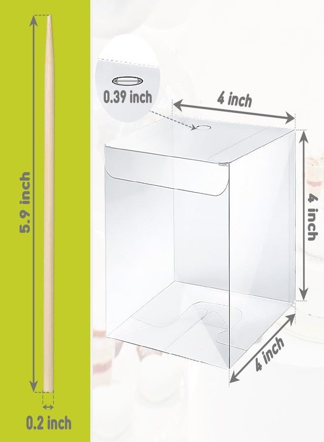 Comfecto 50pcs 4x4x4 Clear Box with Hole and Sticks Included, Single Individual Packaging Transparent Box for Candy Apple Macaron Cupcake Ornament Wedding Favor Party Baby Shower Gifts - Image 3