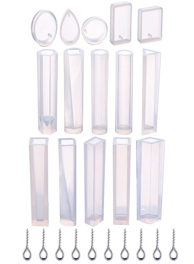 TecUnite 15 Pieces Resin Molds Silicone Pendant Mould for Jewellery DIY and 100 Pieces Eye Screw - Image 1