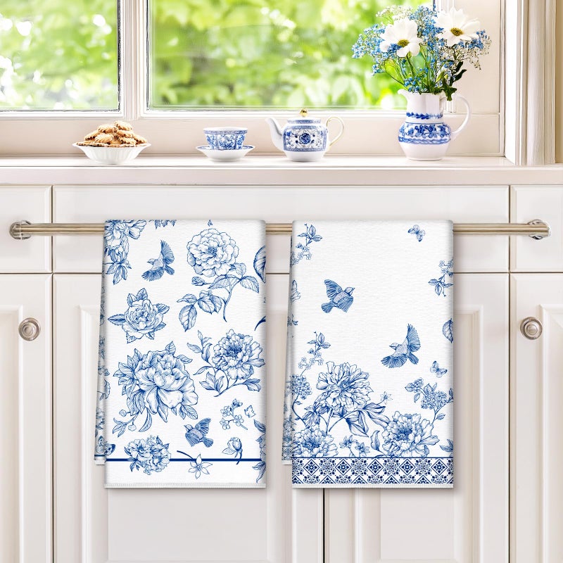 Arquiel Chinoiserie Floral Bird Microfiber Kitchen Towels, Soft Absorbent Hand Towel 15.7 Ã— 23.6 Inch, Thick Dish Cloth for Party Anniversary Holiday Decoration Housewarming Gifts - Image 4