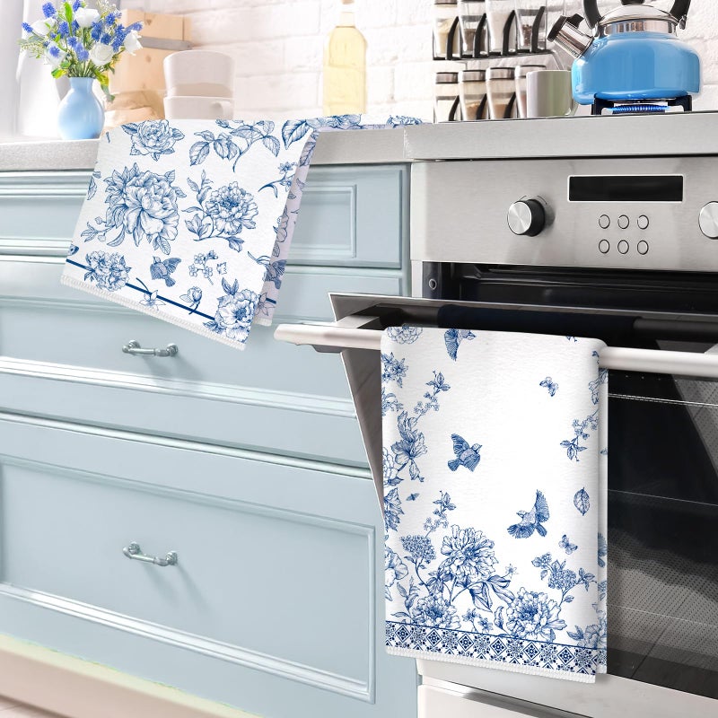 Arquiel Chinoiserie Floral Bird Microfiber Kitchen Towels, Soft Absorbent Hand Towel 15.7 Ã— 23.6 Inch, Thick Dish Cloth for Party Anniversary Holiday Decoration Housewarming Gifts - Image 2